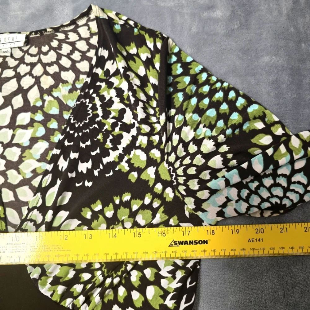 2/$30 Vintage En Focus Green & Black Babydoll Floral Midi Dress‎ Womens Size 12P